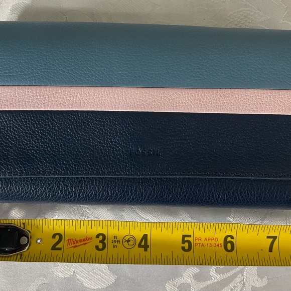 Fossil Dark/light Blue Pink Pebble Leather Flap Clutch Wallet New Without Tags - Picture 3 of 7